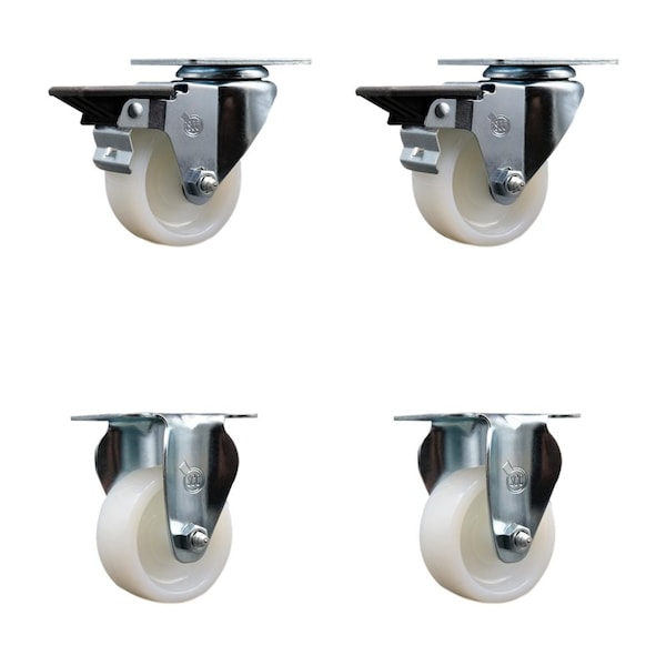 Service Caster 3'' Nylon Wheel Swivel Top Plate Caster Set with 2 Posi Brakes 2 Rigid, 4PK SCC-20S314-NYS-PLB-2-R-2 - main